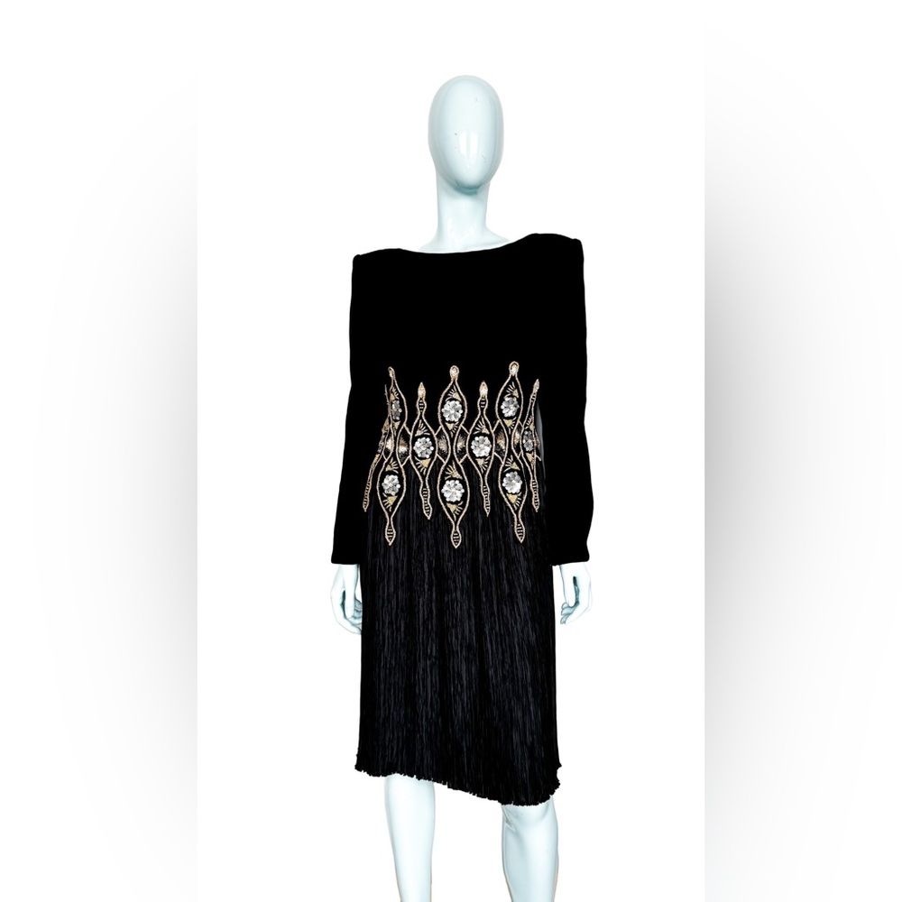 Vintage Mary McFadden Couture Beaded Velvet Gown